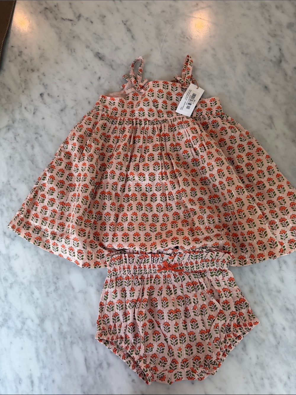 Pink Chicken Pink and Green Floral Tank Dress with Matching Bloomers